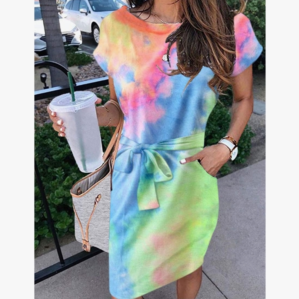 MEROKEETY Women's Summer Striped Short Sleeve T Shirt Dress Casual